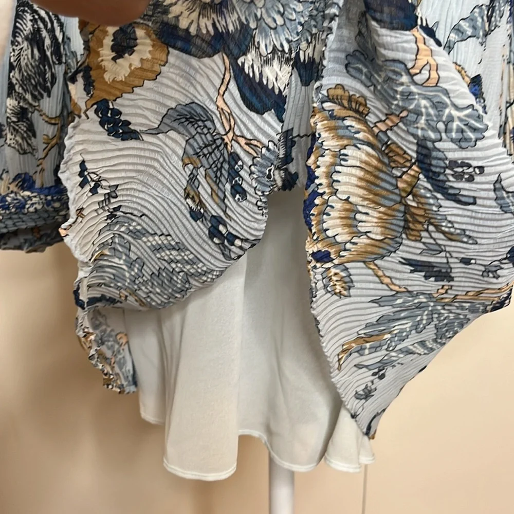 Tory Burch Blue & Cream Floral Ruffle-Trim Long Sleeve Dress